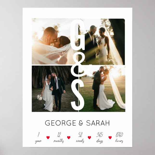 Poster Un an ensemble Anniversaire Mariage 4 Photo Post (Devant)