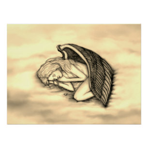 Poster Un Ange endormi sur le ciel nuage or design