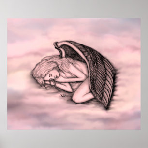 Poster Un Ange endormi sur les cieux nuages en rose
