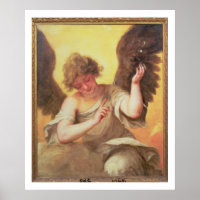 Un ange tenant une flacon en verre