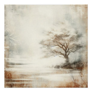Poster Un arbre dans la brume Graphisme de vieille photo