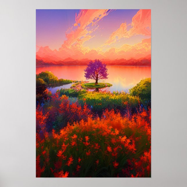 Poster Un arbre paisible au bord des eaux calmes (Devant)