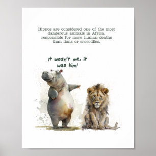 Poster Un art animal mignon - "L'hippo ne l'a pas fait"