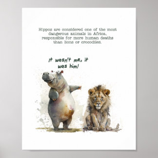Poster Un art animal mignon - "L'hippo ne l'a pas fait"