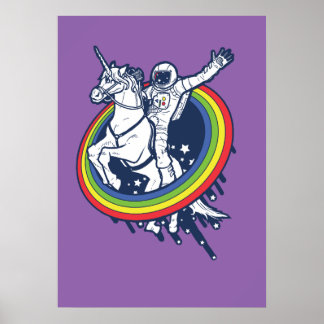 Poster Un astronaute chevauchant une licorne à travers un