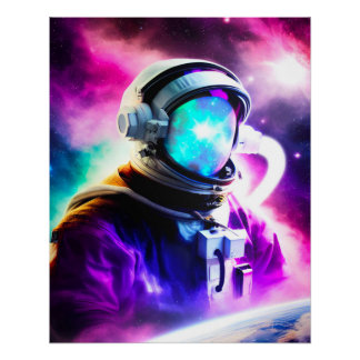 Poster Un astronaute coloré dans l'espace extra-atmosphér