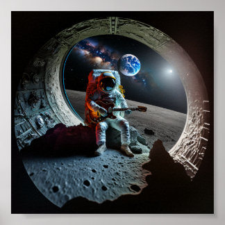 Poster Un astronaute de lune jouant de la guitare