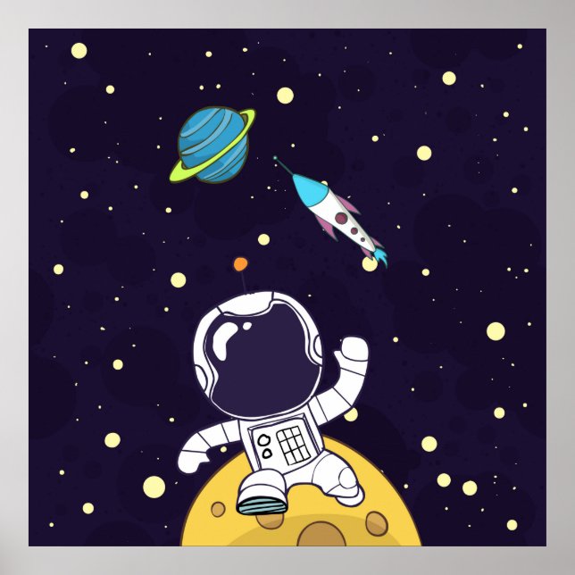 Poster Un astronaute flotte dans l'espace (Devant)