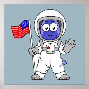Poster Un astronaute parasaurolophus tient le drapeau amé
