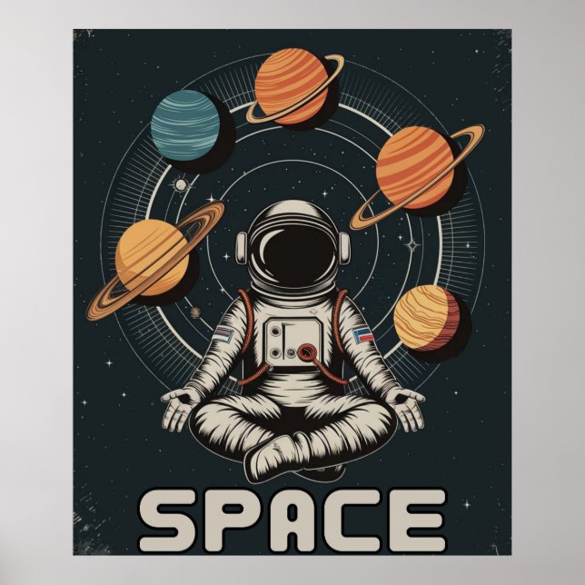 Poster Un astronaute rétro s'immisce dans l'espace (Devant)