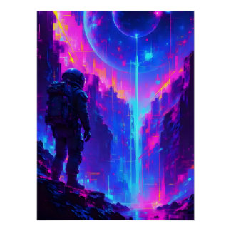 Poster Un astronaute sur la planète Alien Peinture à l'hu