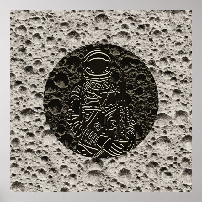 Poster Un astronaute sur l'espace lune Noir & Grey (Devant)