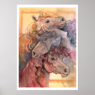 Poster Un avec le Herd Watercolor Horses