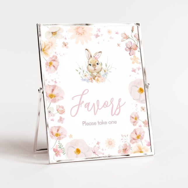 Poster Un Baby shower de lapin assez favorable (Rabbit Somebunny Baby Shower Favors Sign)
