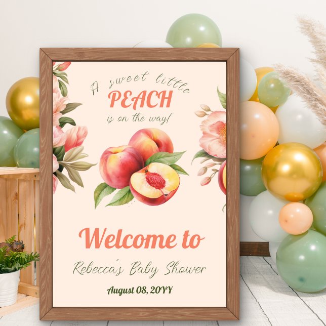 Poster Un Baby shower Floral D'Été Doux Petite Pêche (Créateur téléchargé)