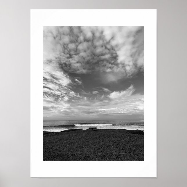 Poster Un banc solitaire Photographie noir et blanc (Devant)