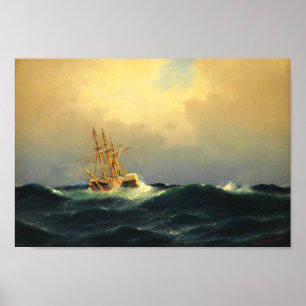 Poster Un bateau à vapeur dans une tempête dans l'océan A