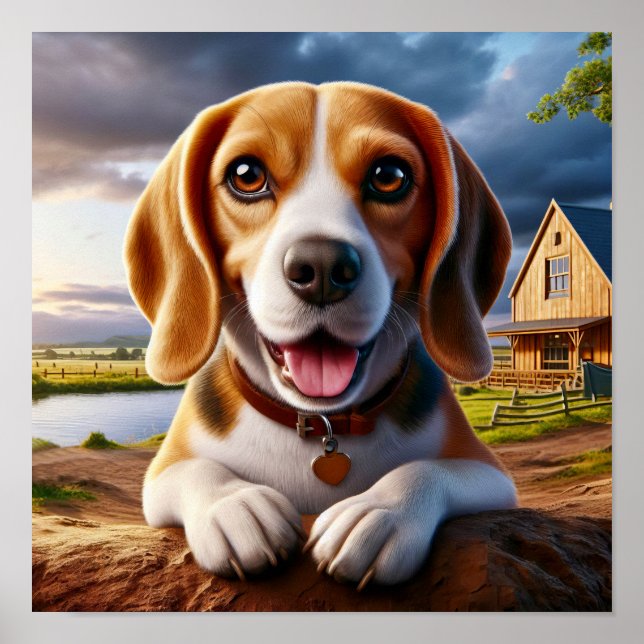 Poster Un Beagle de charme dans une campagne rustique (Devant)