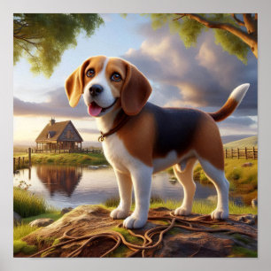 Poster Un Beagle de charme dans une campagne rustique