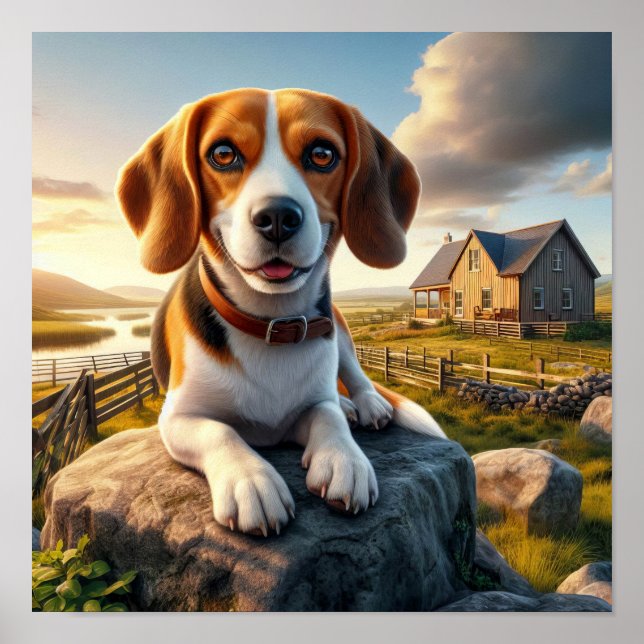Poster Un Beagle de charme dans une campagne rustique (Devant)
