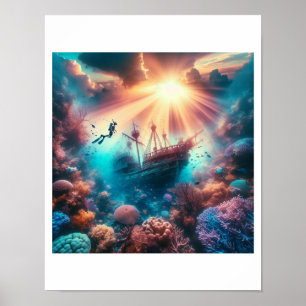 Poster Un beau récif avec une vieille épave