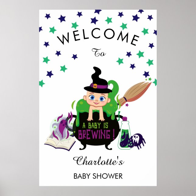 Poster Un Bébé brasse Baby shower Halloween Bienvenue (Devant)