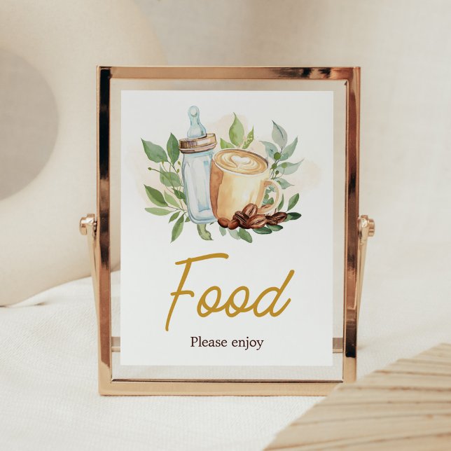 Poster Un bébé brasse de la nourriture pour Baby shower d (Bottle and Coffee Baby Shower Food Sign)