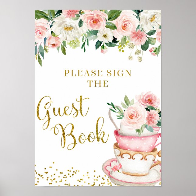 Poster Un bébé brasse du thé à la fête Baby shower livre  (Devant)