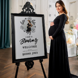 Poster Un bébé brasse Goth Baby shower Crâne & Fleurs