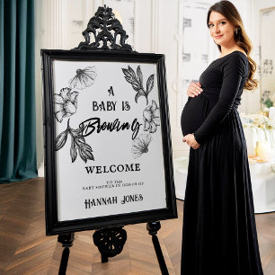 Poster Un bébé brasse Goth Baby shower Crâne & Fleurs
