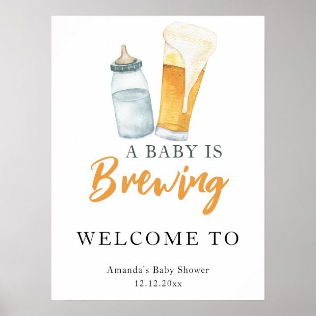 Poster Un bébé brasse un baby shower de biberon (Devant)