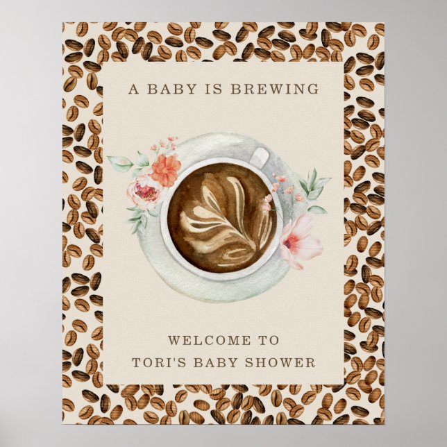 Poster Un Bébé Brûle Des Fèves De Café Baby shower Floral (Devant)