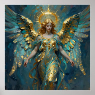 Poster Un bel ange en or et turquoise