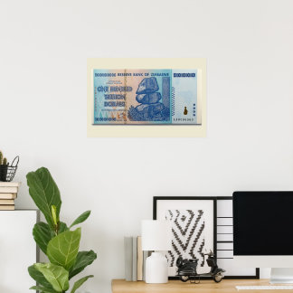 Poster Un billet zimbabwéen d'un billion de dollars