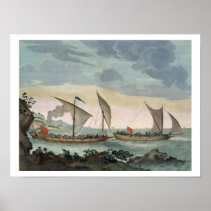 Poster Un brigantin donnant la chasse à un Felucca, et