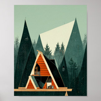 Poster Un Cabine à cadre dans les bois