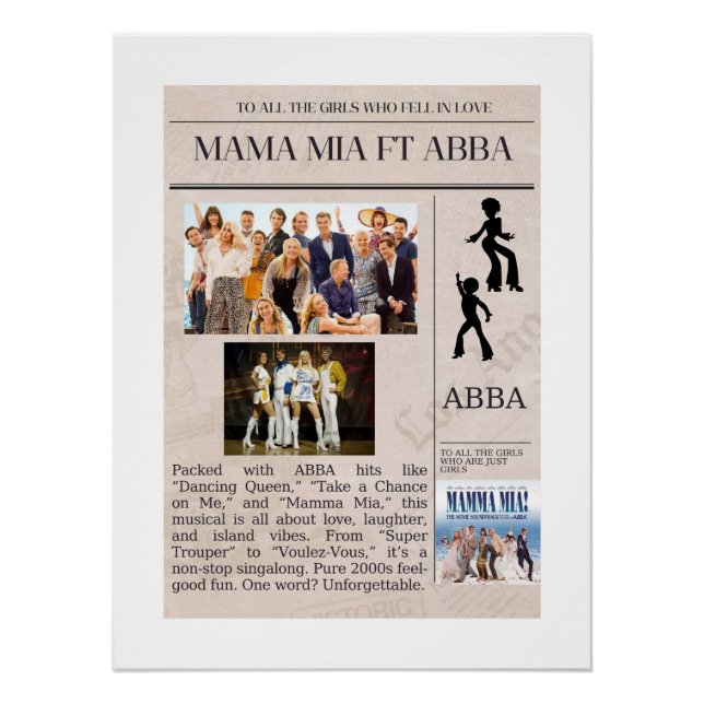 Poster Un cadeau parfait pour un FAN ABBA et MAMA MIA (Devant)