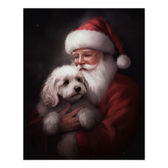 Poster Un caniche au Père Noël Festif (Devant)
