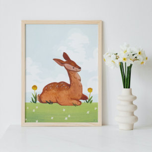 Poster Un cerf d'aquarelle dans une pépinière de prairie