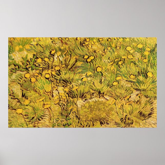 Poster Un champ de fleurs jaunes, Vincent Van Gogh (Devant)