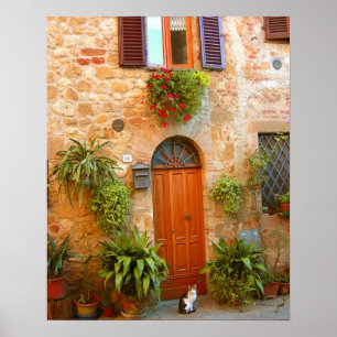 Poster Un chat cherche à entrer chez lui à Pienza, en Ita