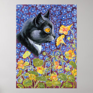Poster Un chat dans une mer de fleurs, Louis Wain