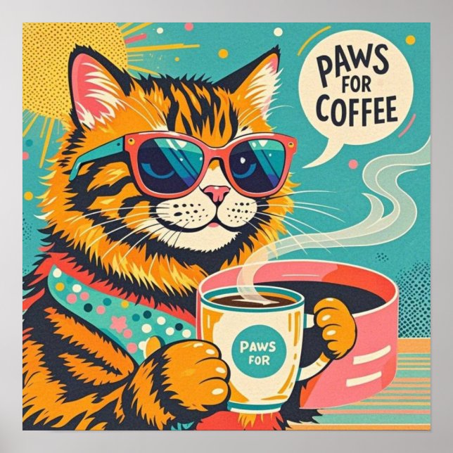 Poster Un chat de dessin animé de style rétro en verre de (Devant)