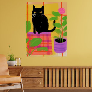 Poster Un Chat Noir Avec Chaise Plaid Pour Usines Ménagèr