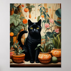 Poster Un Chat Noir Avec Des Usines