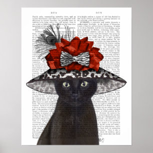 Poster Un chat noir avec un Casquette fabuleux