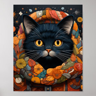 Poster Un chat noir dans un chandail floral