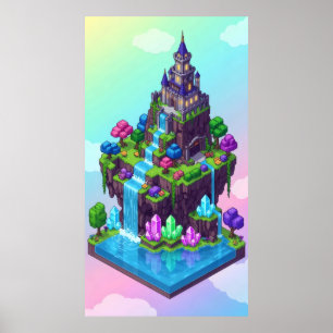 Poster Un château d'île de rêve avec cascades
