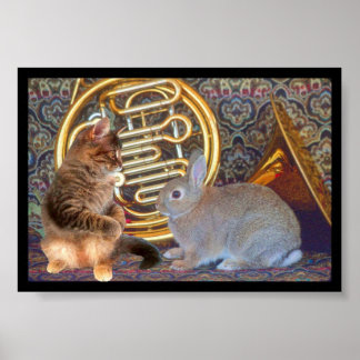 Poster Un chaton, un lapin et une corne française