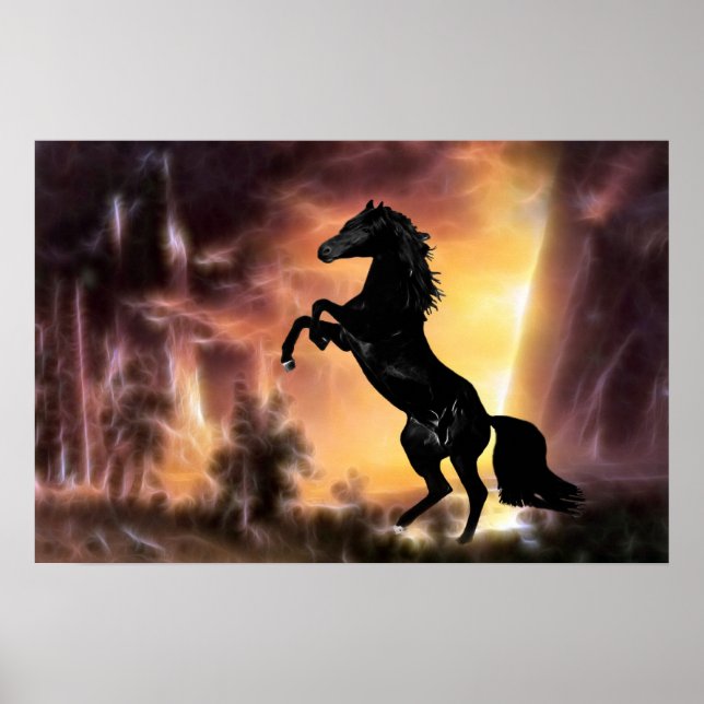 Poster Un cheval de Stallion friésien (Devant)